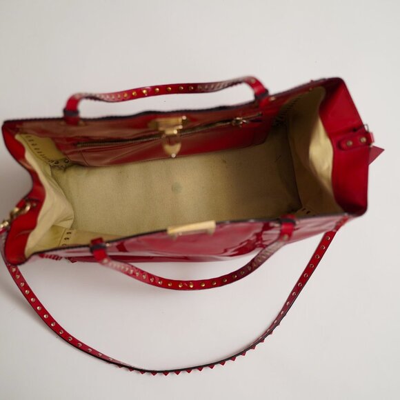 Valentino Patent Red Leather Rockstud Trapeze Medium Tote Bag - Picture 6 of 13